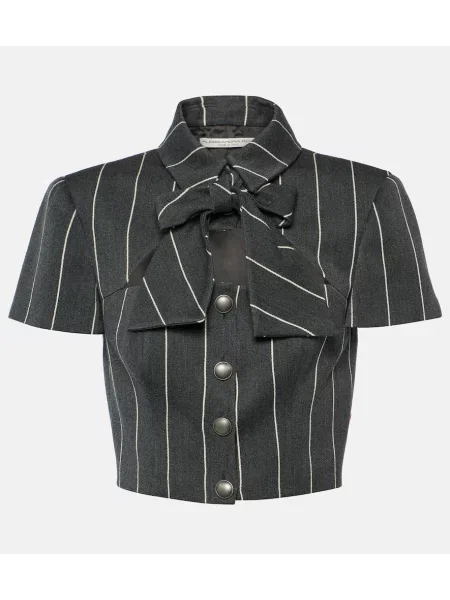 Kurtka Alessandra Rich wełniana w paski o krotszym kroju szara