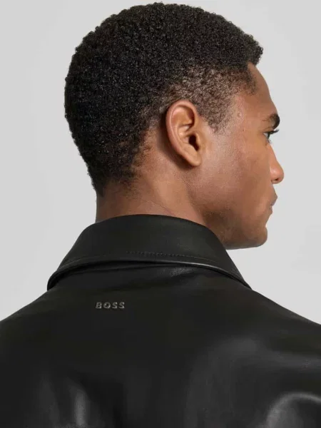 Kurtka skórzana krój regular fit model JOBAN' Boss Orange czarna