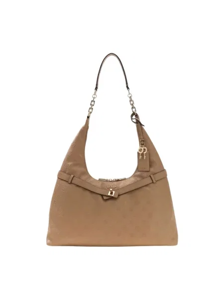 Torebka hobo Guess z logo beżowa