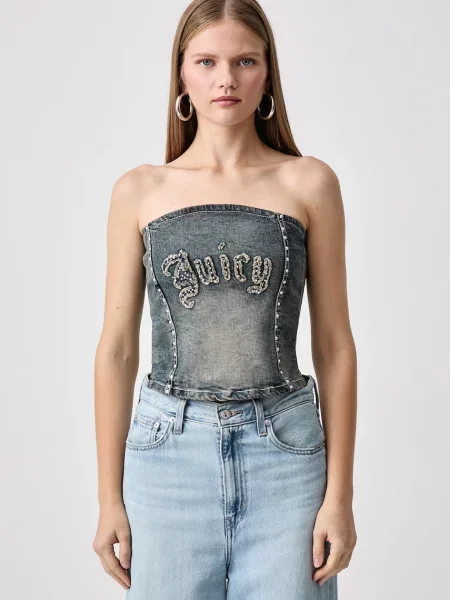 Juicy Couture top pentru femei din denim STUD CORSET albastru