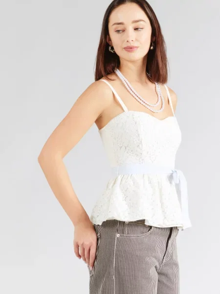 HOLLISTER Top albastru deschis alb