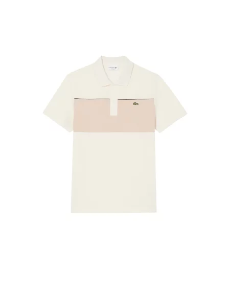 Koszulka polo Lacoste Regular Fit Colour-Block Piqué beżowy S biały