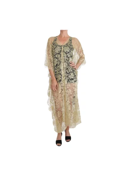 Sukienka maxi Dolce And Gabbana koronkowa żółta