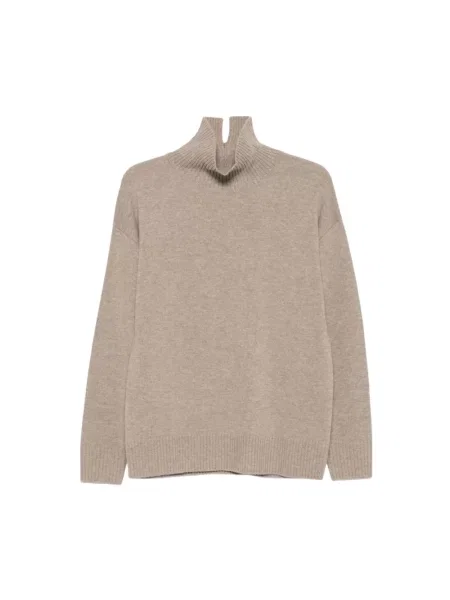 Lniany sweter z golfem Seventy beżowy