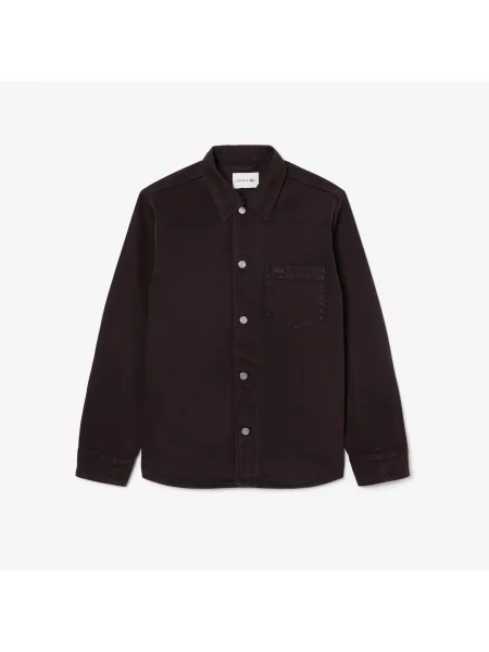 Lacoste Denimowa Koszula Oversize Ciemnobrązowa brązowy