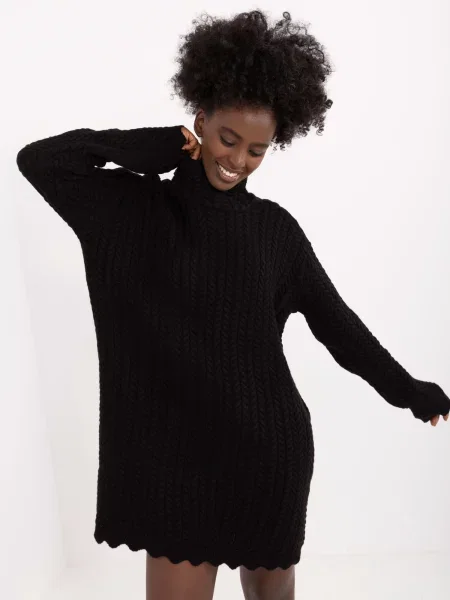 Rochie maxi Fashionhunters tricotate cu mâneci lungi lungă negru