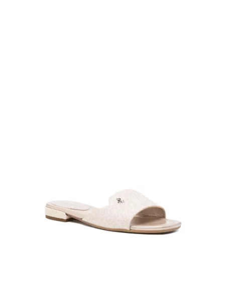 Klapki Jimmy Choo skórzane bez obcasa beżowe