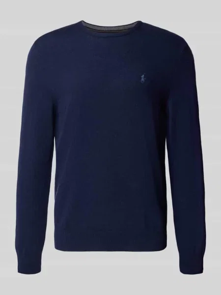 Sweter z dzianiny z prążkowanymi wykończeniami Polo Ralph Lauren granatowy
