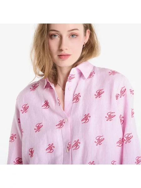 Πουκάμισο Tommy Hilfiger Swimshop Linen Easy Fit Aop Shirt Script Ithaca Rose Petal L ροζ