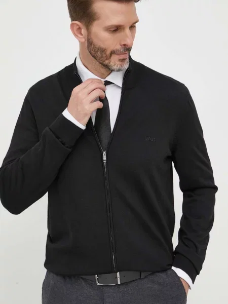 Вълнена жилетка BOSS черно
