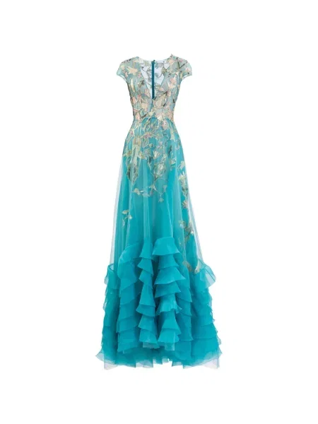 Rochie maxi Saiid Kobeisy cu model floral cu volane albastru