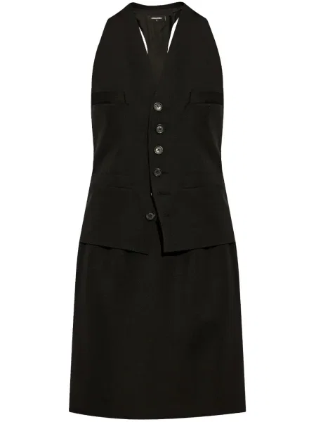 Rochie Dsquared2 de lână cu decolteu în V de costum negru