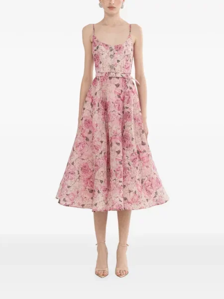 Rochie midi Nissa cu model floral cu imagine până la genunchi roz