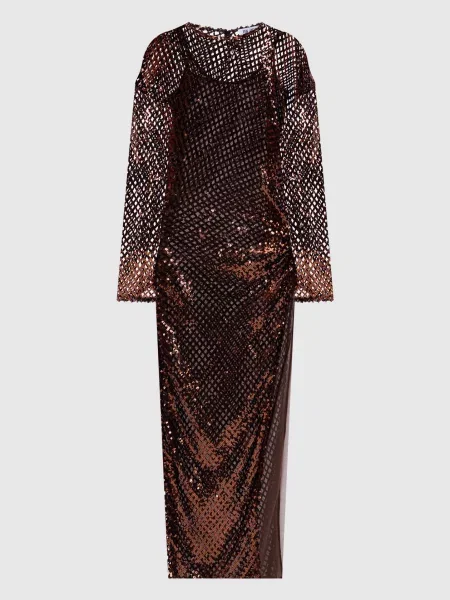 Ажурное платье The Attico с пайетками коричневое