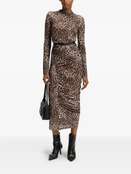 Rochie midi Hugo cu imagine cu model leopard maro