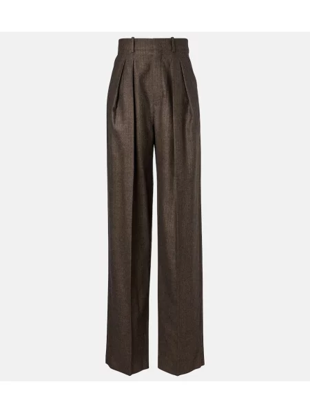 Pantaloni Saint Laurent de lână cu model herringbone maro