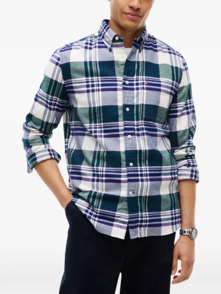Cămașă Tommy Hilfiger în carouri de flanelă alb