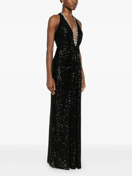 Rochie maxi Nissa cu gât halter de costum negru