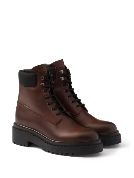 Kožené zkrácené polokozačky Prada hnědé