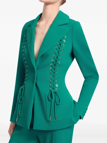 Sacou Elie Saab cu șireturi din dantelă verde