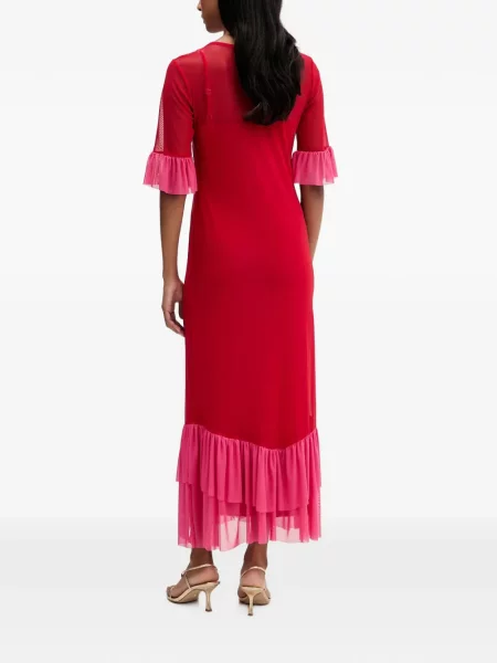 Rochie maxi Never Fully Dressed cu volane plasă roșu