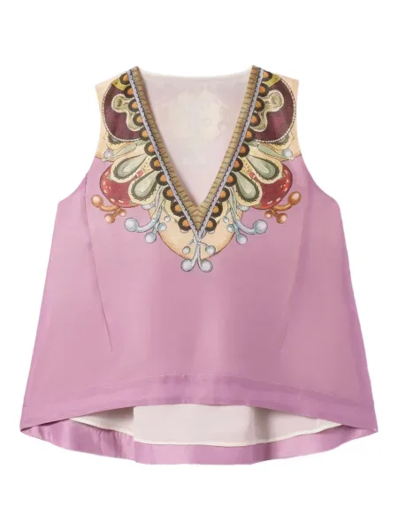 Top La Doublej z nadrukiem z dekoltem w serek różowy