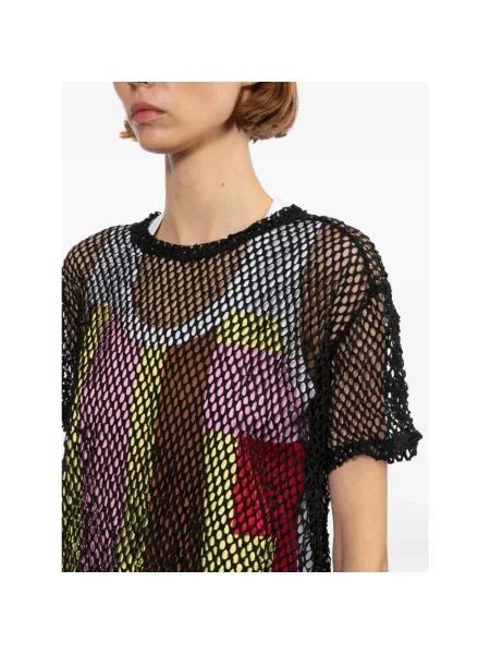 Bluzka Comme Des Garcons z krótkim rękawem z okrągłym dekoltem z siateczką czarna
