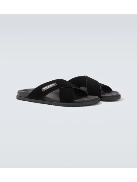 Sandale Dolce&gabbana din piele de căprioară cu autograf negru