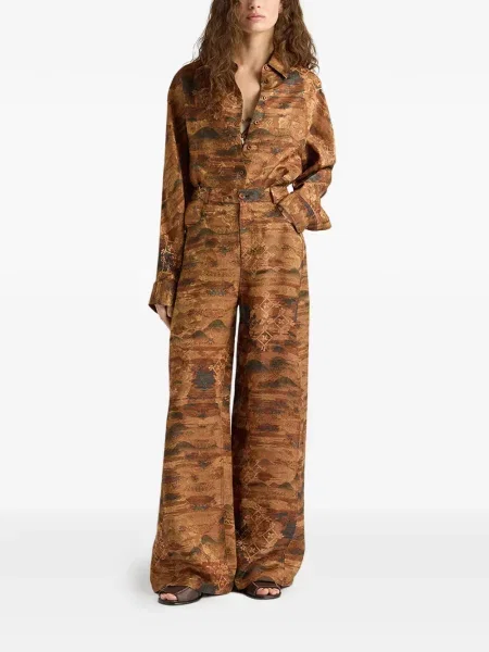 Spodnie Momoni z nadrukiem żakardowe dzwony brązowe