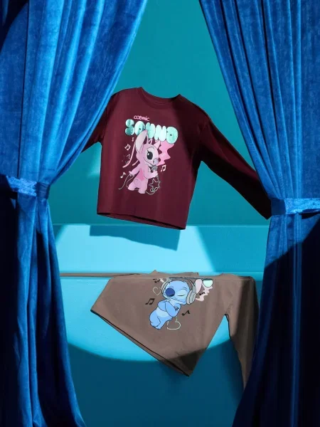 Sinsay trička s dlouhým rukávem s potiskem 2 pack Stitch vícebarevná