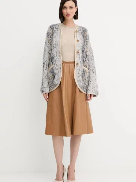 Шкіряна спідниця Forte Forte midi розкльошена коричневий