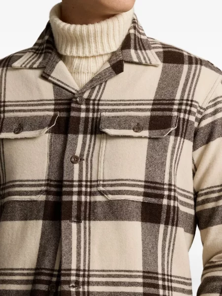 Кожена карирана поло тениска Polo Ralph Lauren бродирана бяло
