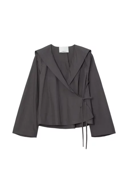 Szeroka kołnierzykowy bluzka 3.1 Phillip Lim wiązana szara