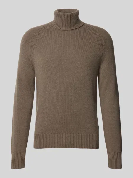 Dzianinowy sweter z golfem Boss brązowy