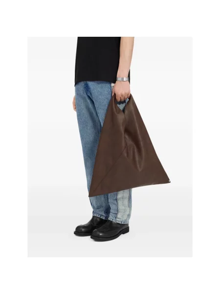 Lniana torebka Mm6 Maison Margiela klasyczna brązowa
