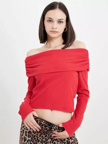 Długa koszulka Defacto z długim rękawem prążkowana