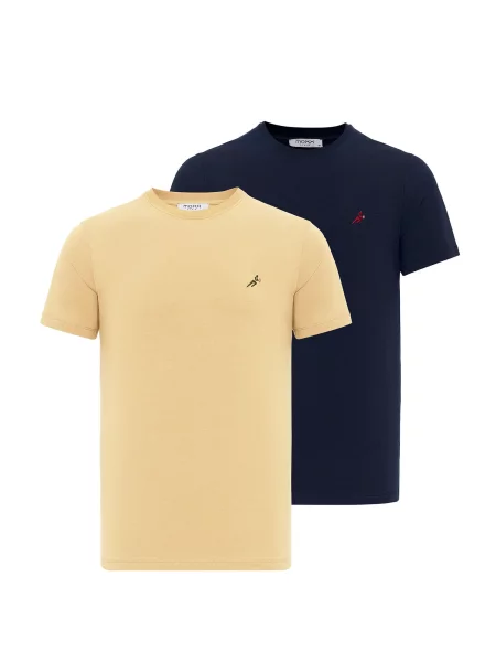 Moxx Paris Tricou bej deschis / albastru marin / roșu negru