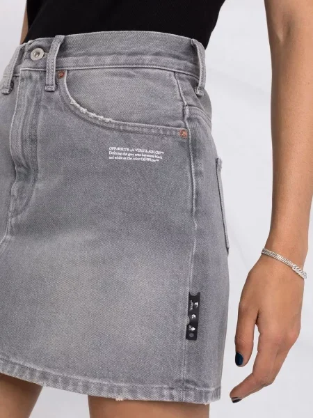 Fustă din denim Off-white cu imagine alb