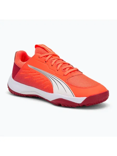 PUMA Accelerate Jr gyermek kézilabda cipő izzó piros/fehér/sötét bíbor/fekete. Méret: EU fehér