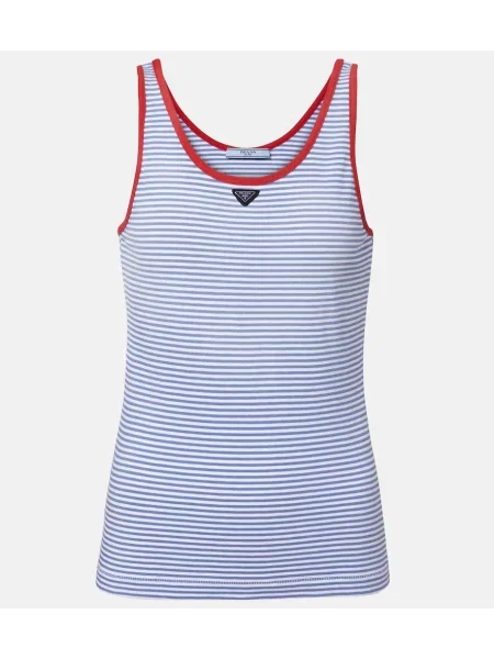 Top Prada cu dungi din jerseu albastru