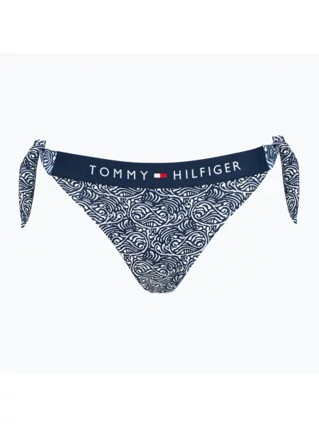 Долнище на бански костюм Tommy Hilfiger Cheeky Side Tie Print illustrated wave dark night navy синьо
