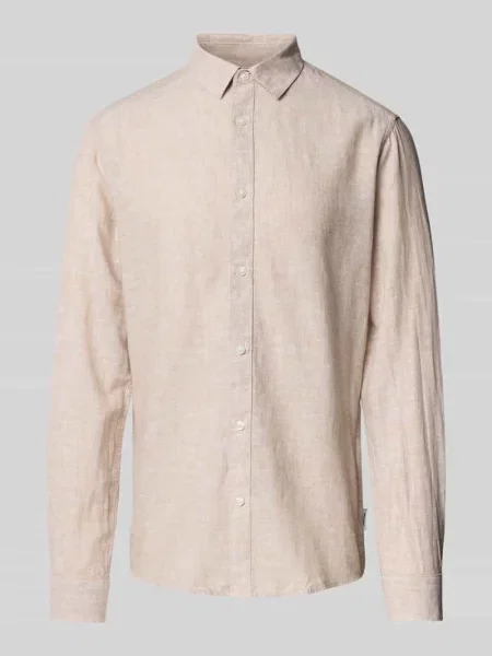 Koszula casualowa o kroju slim fit z mieszanki bawełny i lnu model CAIDENLS SOLID' Only & Sons beżowa