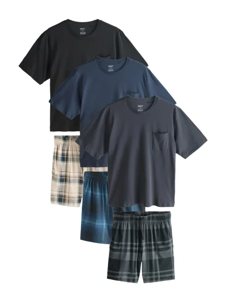 Next Pijama scurtă bej deschis / bleumarin / gri închis negru