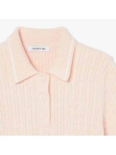 Lacoste Sweter Z Golfem W Prążki Warkoczowa różowy