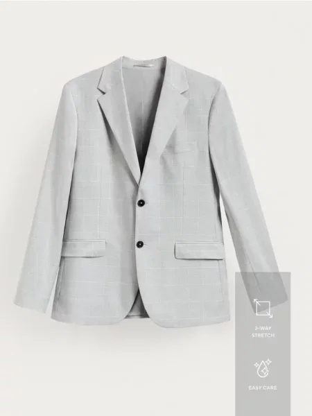 Reserved Marynarka slim fit w kratę jasnoszary