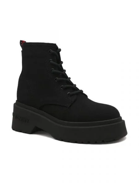 Tommy Jeans Botine TOMMY JEANS LACE UP FESTIV cu adaos de piele negru