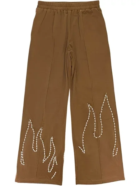 Pantaloni Birth Of Royal Child cu perle de catifea alergare maro
