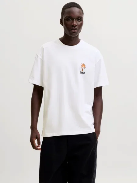 JACK & JONES Tričko JORSUN tmavooranžová / čierna biela