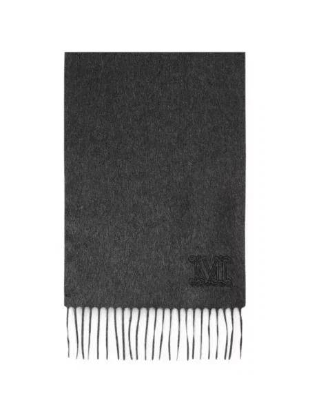 Fular Max Mara cu broderie din cașmir gri