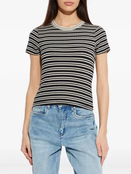 Tricou Rag & Bone cu dungi cu nervuri negru